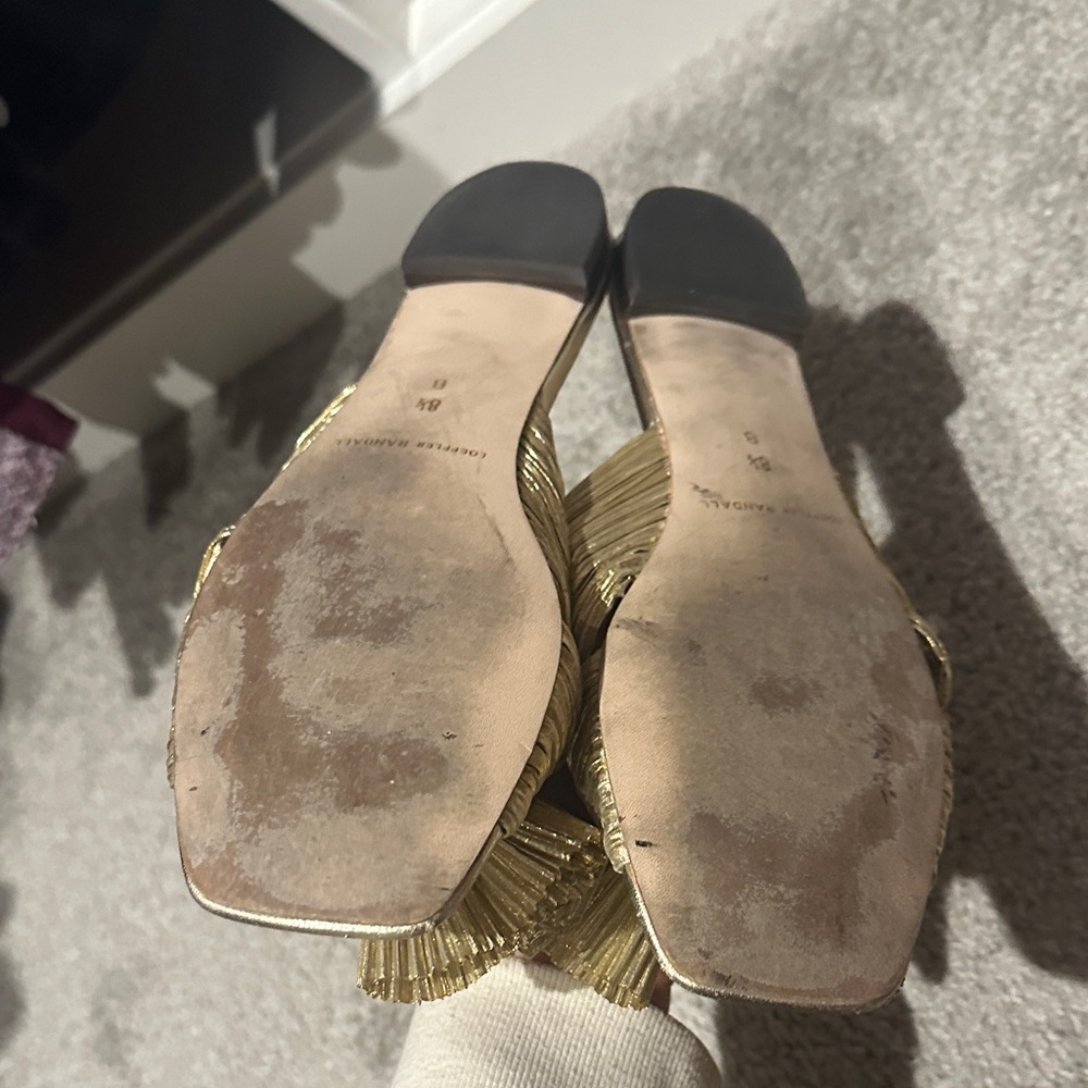 Loeffler Randall Metallic Gold Pleated Bow Mules - Picture 2 of 2